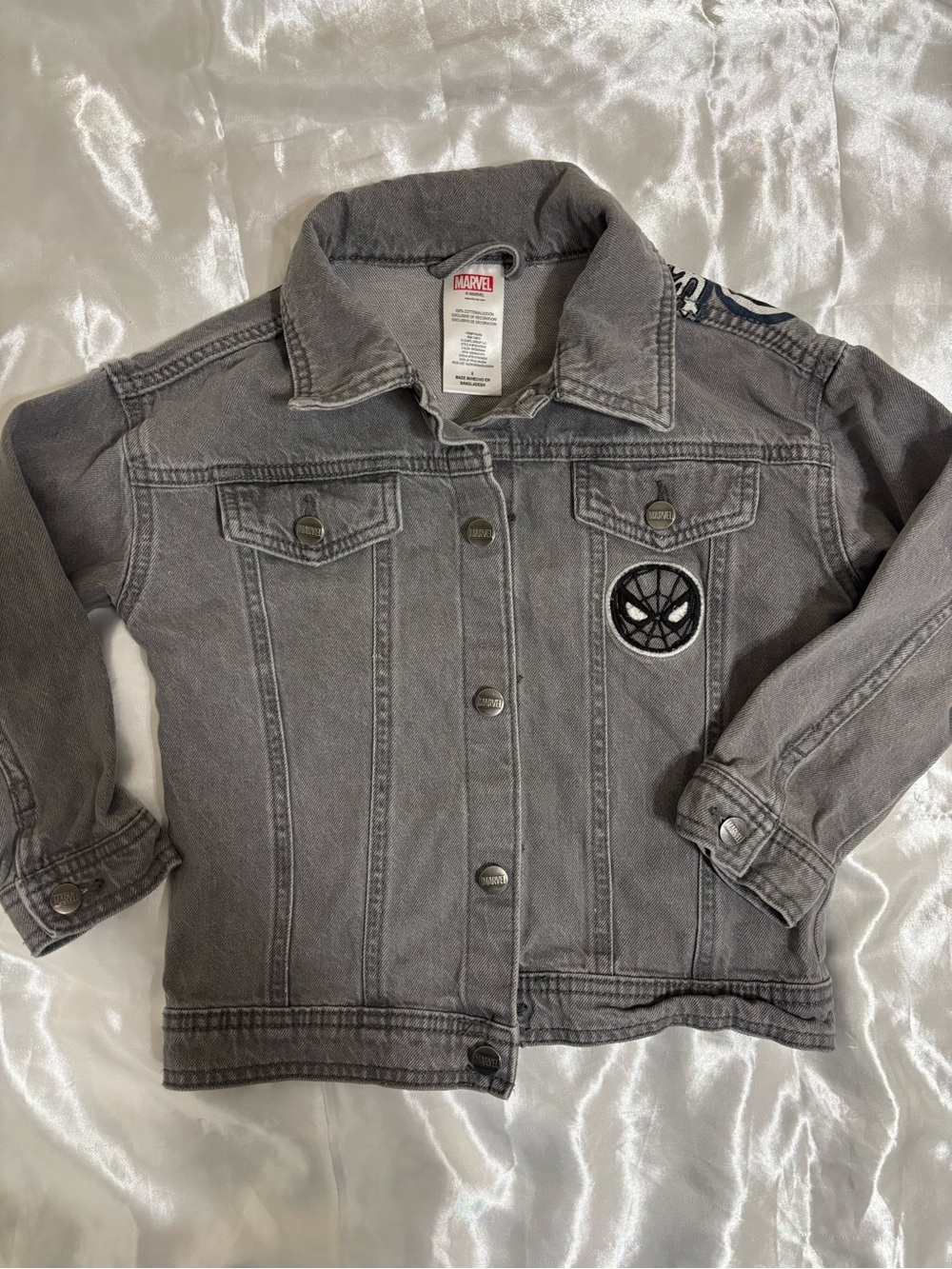 Marvel Kids Gray Denim Jacket with Spider Emblem